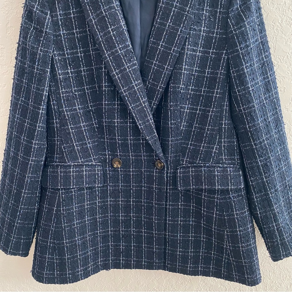 Ann Taylor Double Breasted Tweed Textured Blazer Jacket Blue Size 6 - Picture 9 of 10